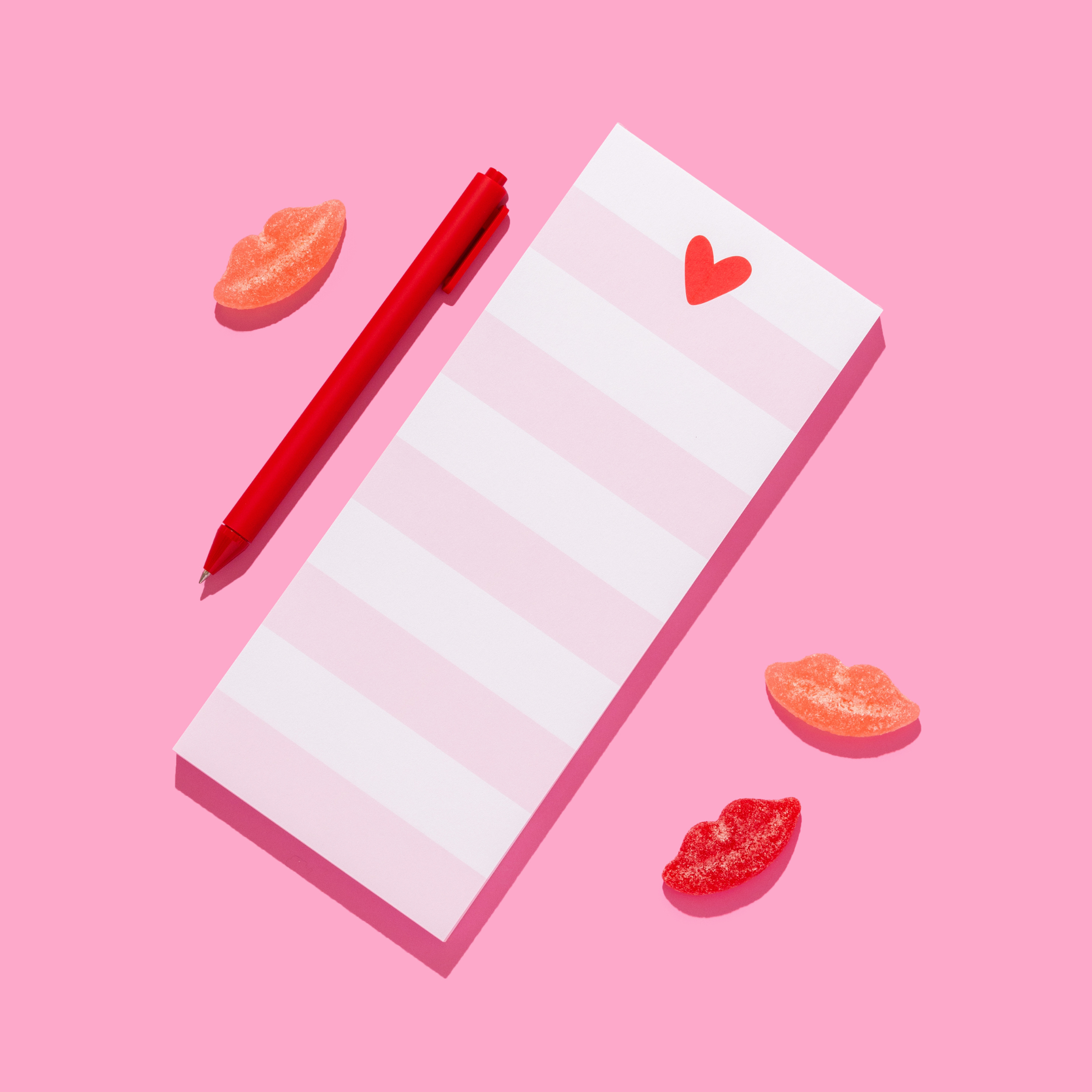 Striped Heart Tall & Skinny Notepad: Red