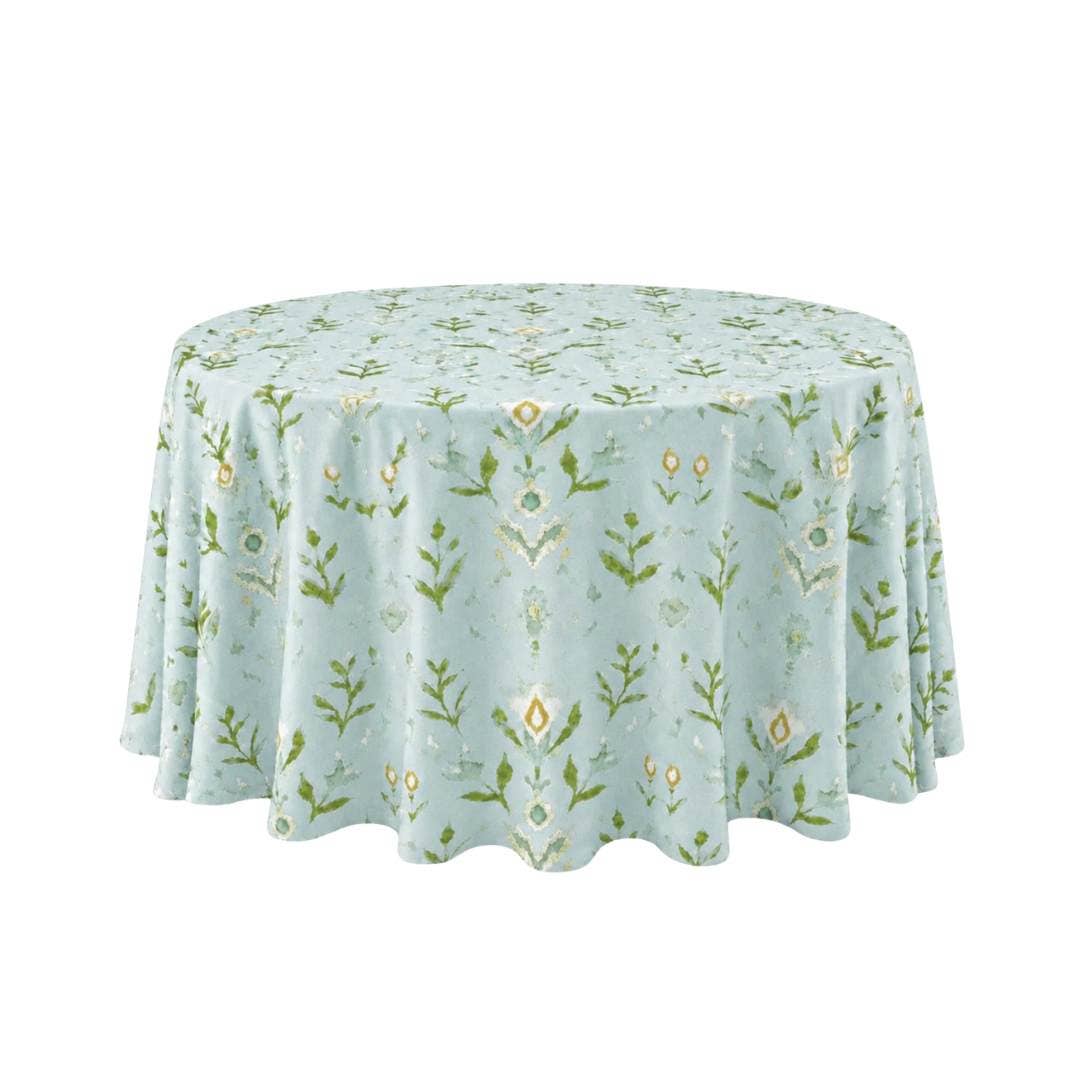 Petal Garden Aqua Round Tablecloth: 108" Round