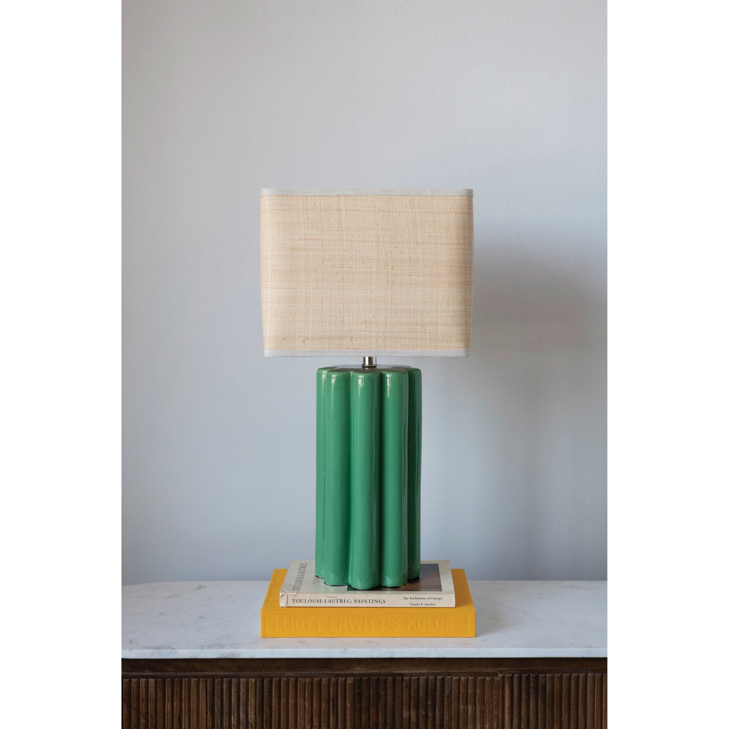 Jade Green Stoneware Fluted Lamp