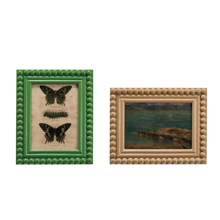Wooden Frame - Vintage Print , Green/Tan