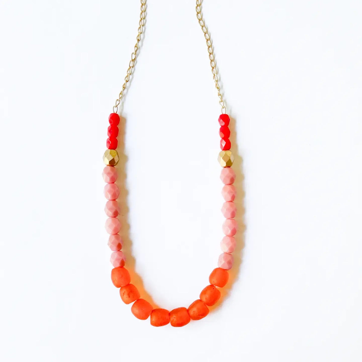 Orange Multicolored Glass Bead Necklace