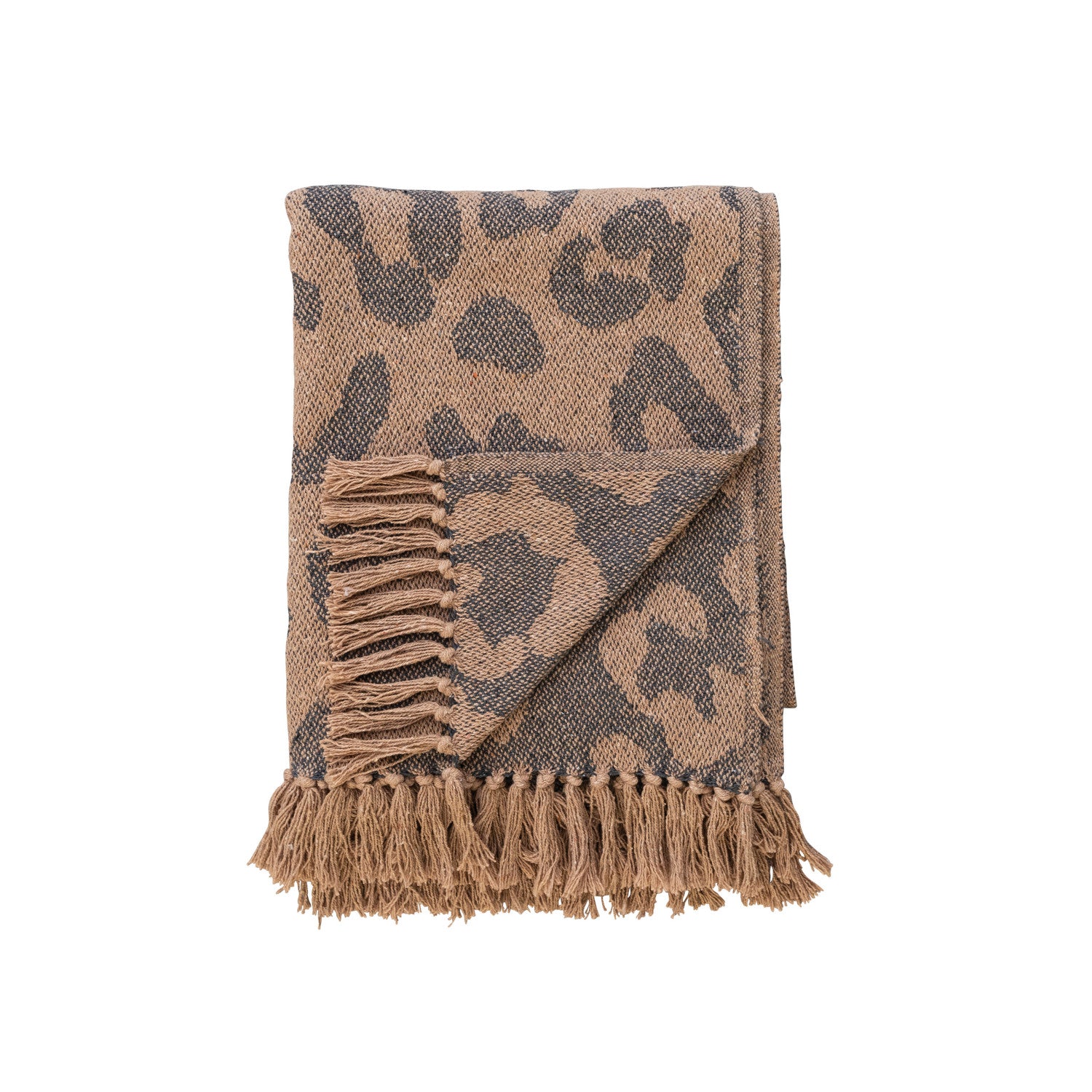 Recycled Cotton Blend Leopard Throw W Fringe