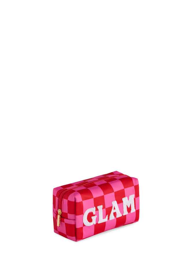 CARA CHECKERED "GLAM" ZIP POUCH,PINK