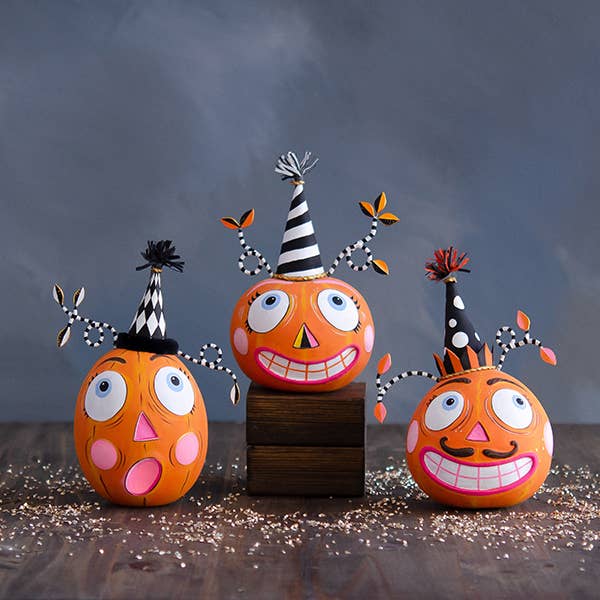 Glitterville- Party, Surprise & Mustachio Tabletop Pumpkins