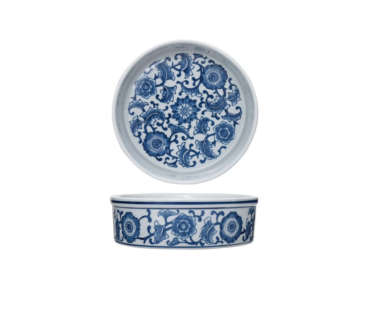 9inch Blue & White Floral Pet Bowl