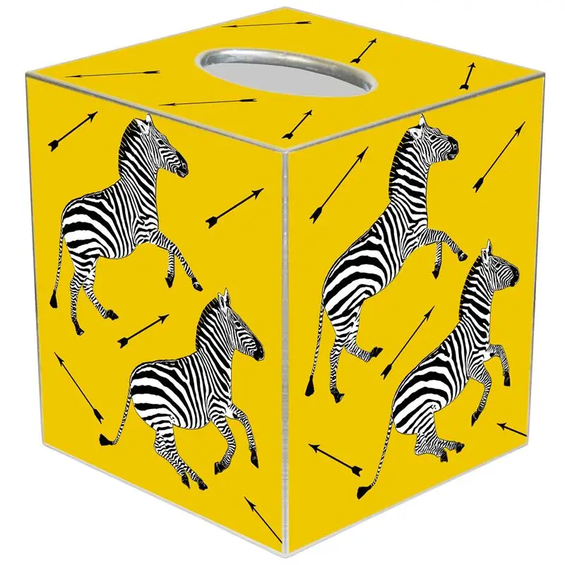 Laura Park Yellow Zebra Tissue Box Cover-Paper Mache