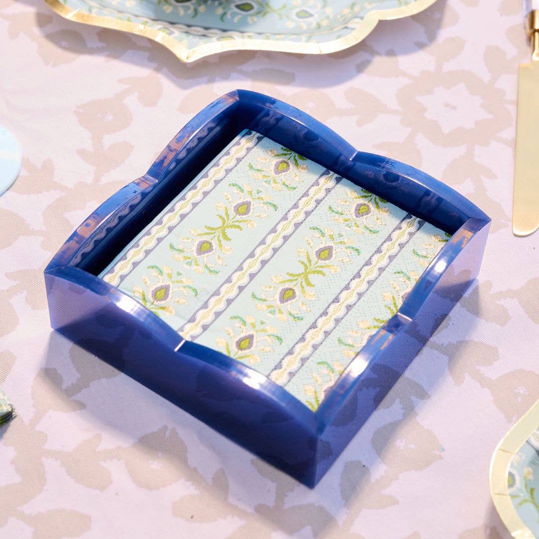 Navy Scalloped Cocktail Napkin Holder