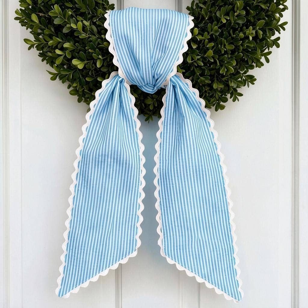 Scalloped Striped Wreath Sash- Blue