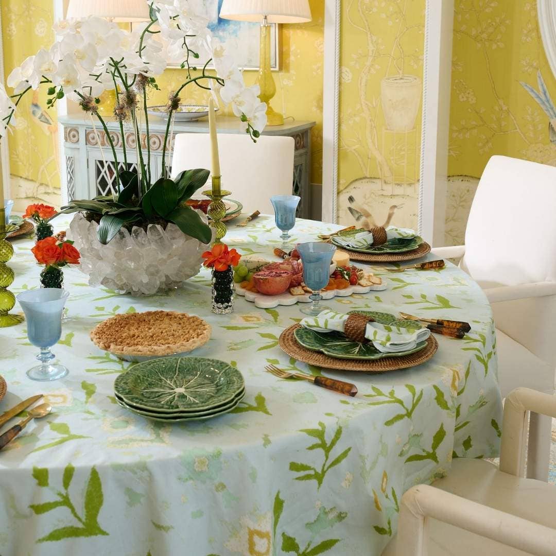 Petal Garden Aqua Round Tablecloth: 108" Round
