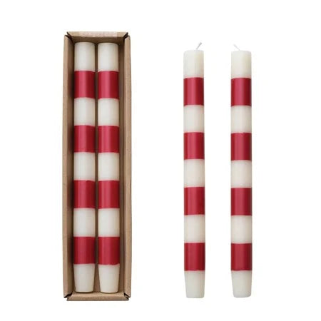 Red and Ivory Stripe Taper Candles